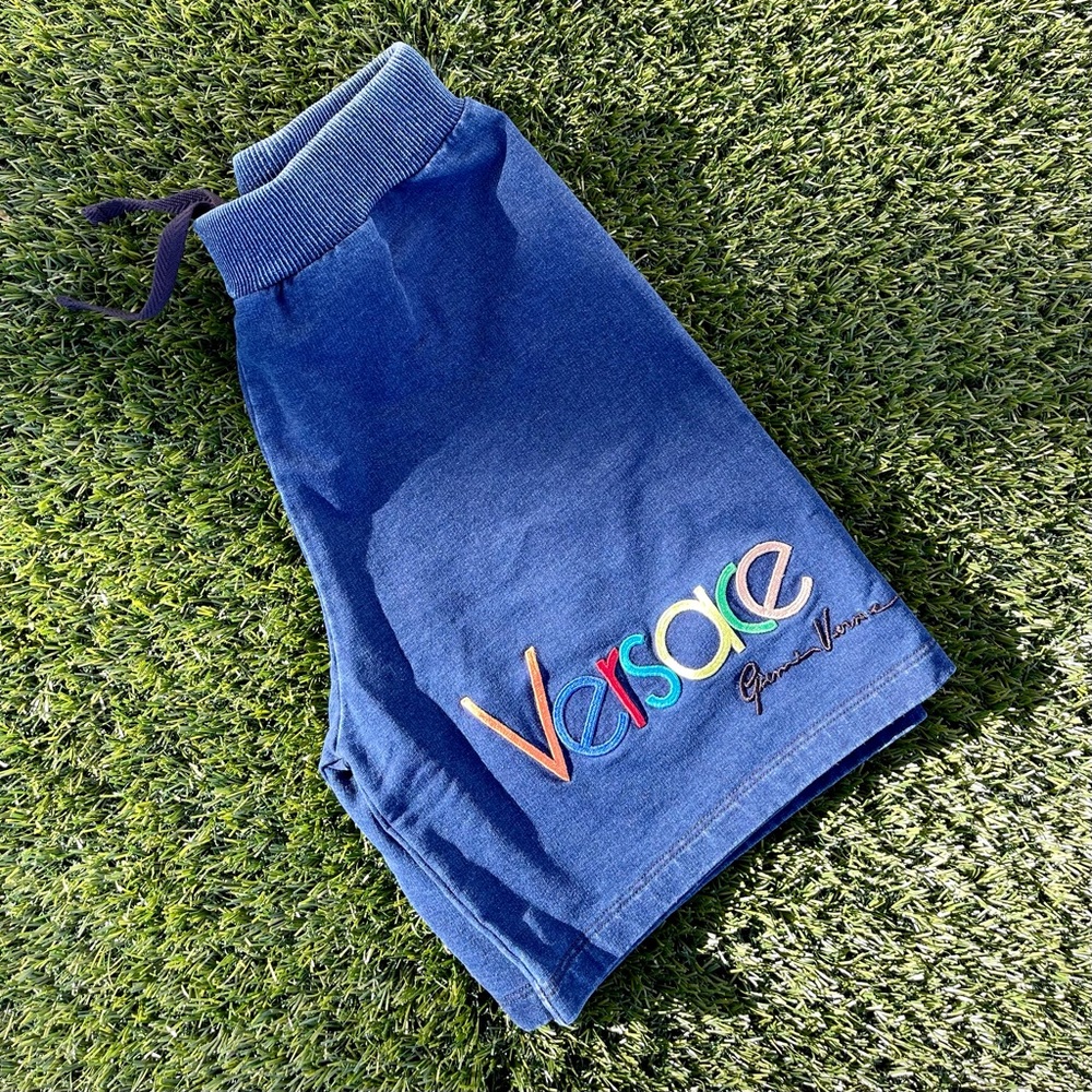 NEW! Versace Boys' Fleece Jog Shorts with Rainbow Logo Size 6A